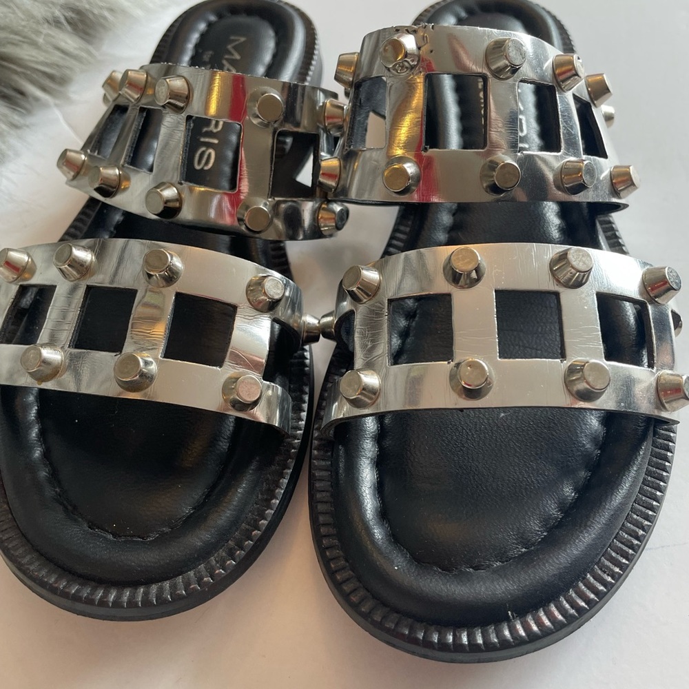 Makris silver caged and stud flat sandal